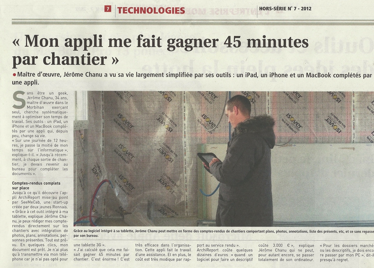 ArchiReport : L’outil de suivi de chantier sur tablette tactile, réalisé par seemecab est à l’honneur dans la presse.