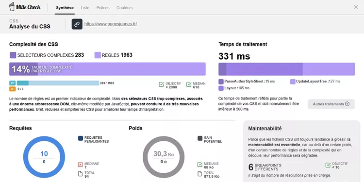 Les indicateurs liés aux CSS dans MilleCheck : l'outil d'analyse de performance de site web
