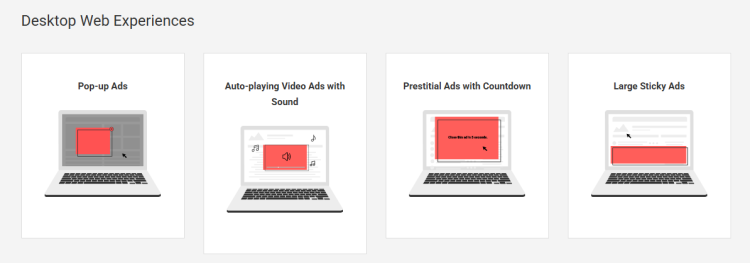 Exemples publicités intrusives desktop Better Ads Standards